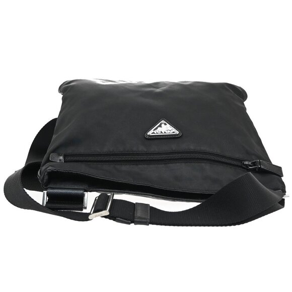 PRADA MILANO Logo Tessuto Shoulder Bag Nylon Leather Black Silver Italy 64EF077 - Picture 5 of 16